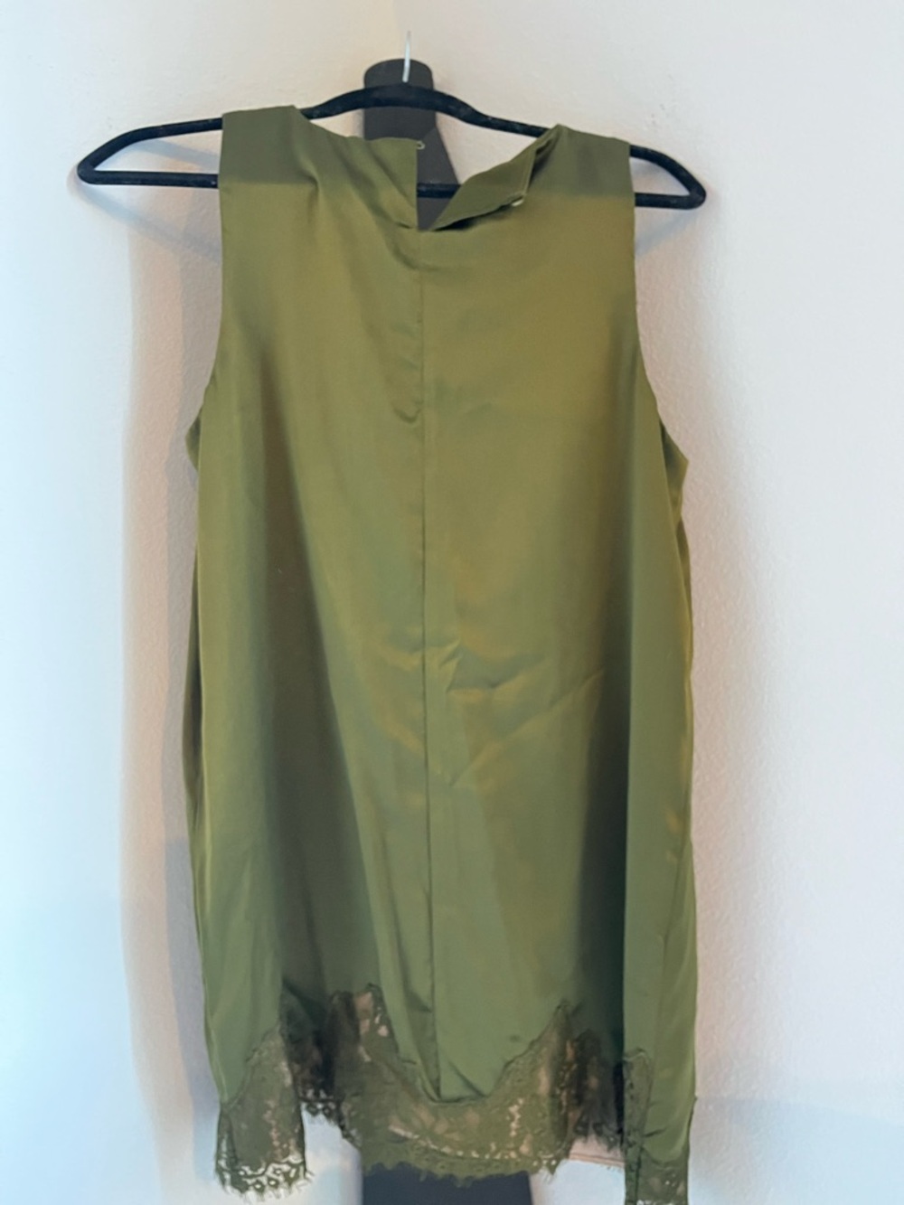Reformation Jessalyn Olive Green Silk Mini Dress with Lace Trim NWOT - Picture 6 of 6